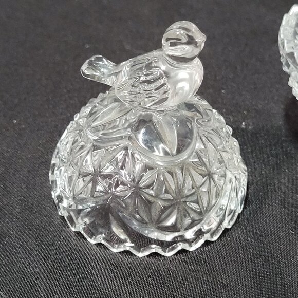 Hofbauer Byrdes Lead Crystal Clear Cut Bird Small Round Trinket Dish Lid Germany - Picture 3 of 6